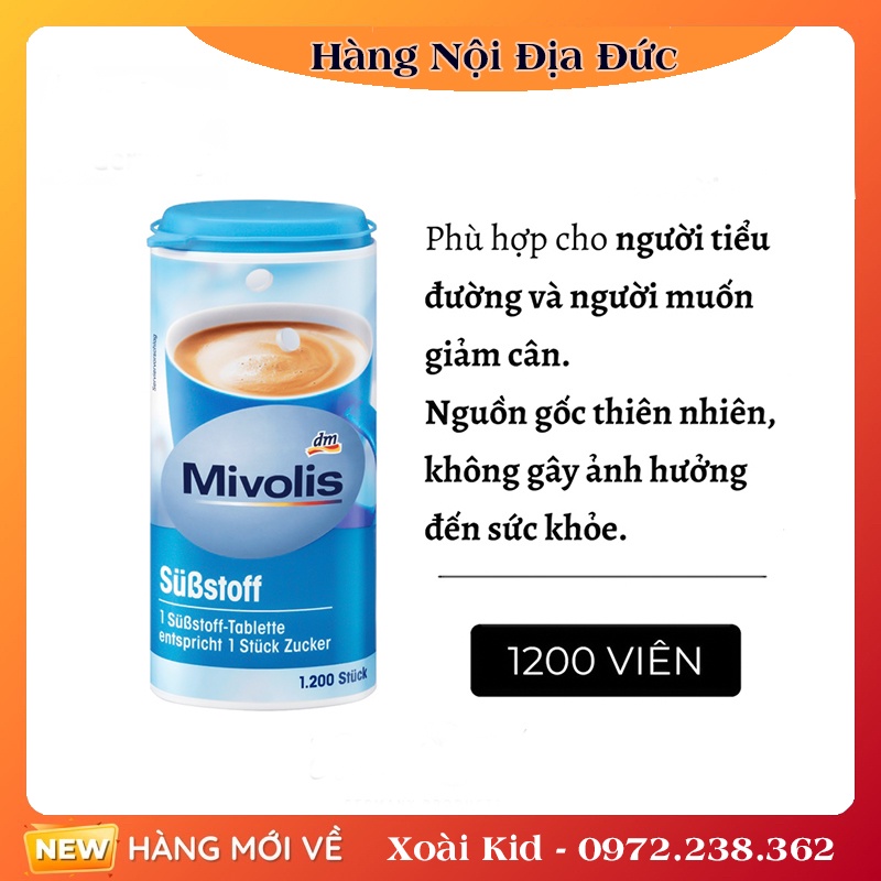 Đường ăn kiêng Mivolis Đức hộp 1200 viên cho người tiểu đường, giảm cân