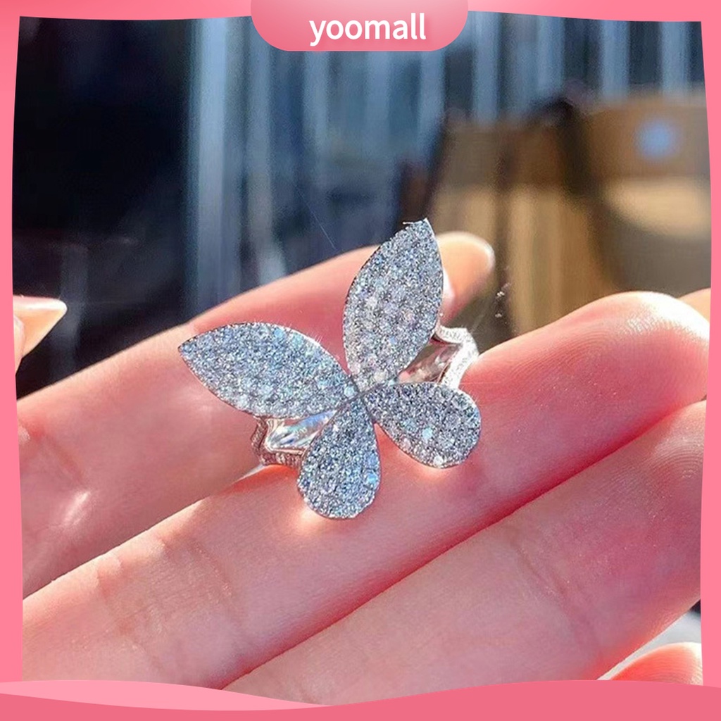 Yomall♡ Nhẫn Hở Hình Bướm Đính Đá Sang Trọng Cho Nữ
