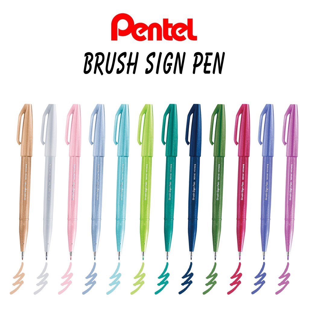 Bút viết thư pháp PENTEL Sign brush pen, fude touch 12 màu cơ bản SES15C