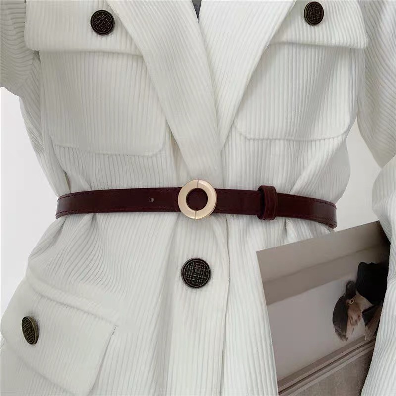 Thắt lưng mảnh bản nhỏ mặt tròn, belt váy da xinh bản 1.8cm TL409 - Thắt Lưng Giá Tốt