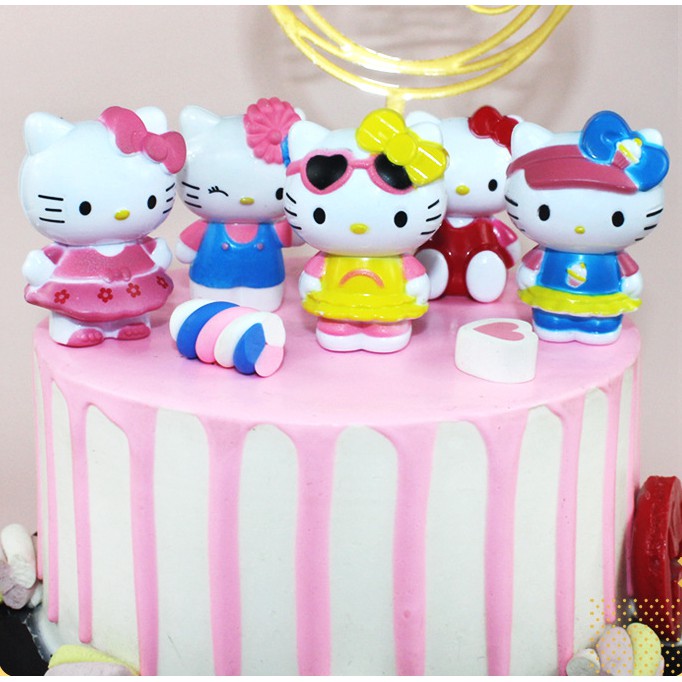 Đồ trang trí XIAODUOJIAJU hình mèo Hello Kitty 5 trong 1 bằng nhựa để bàn