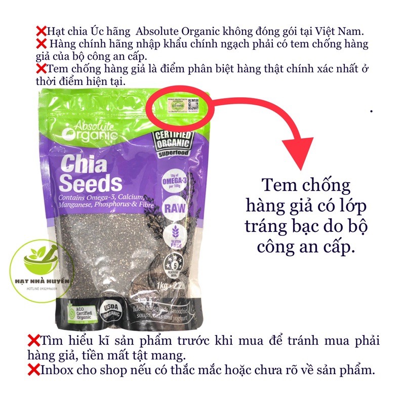 [CAM KẾT CHÍNH HÃNG] Hạt chia Úc Absolute Organic 1kg nhập khẩu chính ngạch | BigBuy360 - bigbuy360.vn