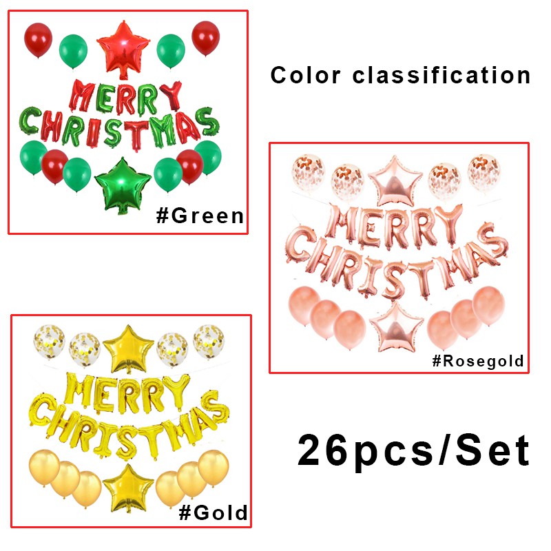 Set 26 bóng bay lá nhôm hình ngôi sao và chữ Merry Christmas
