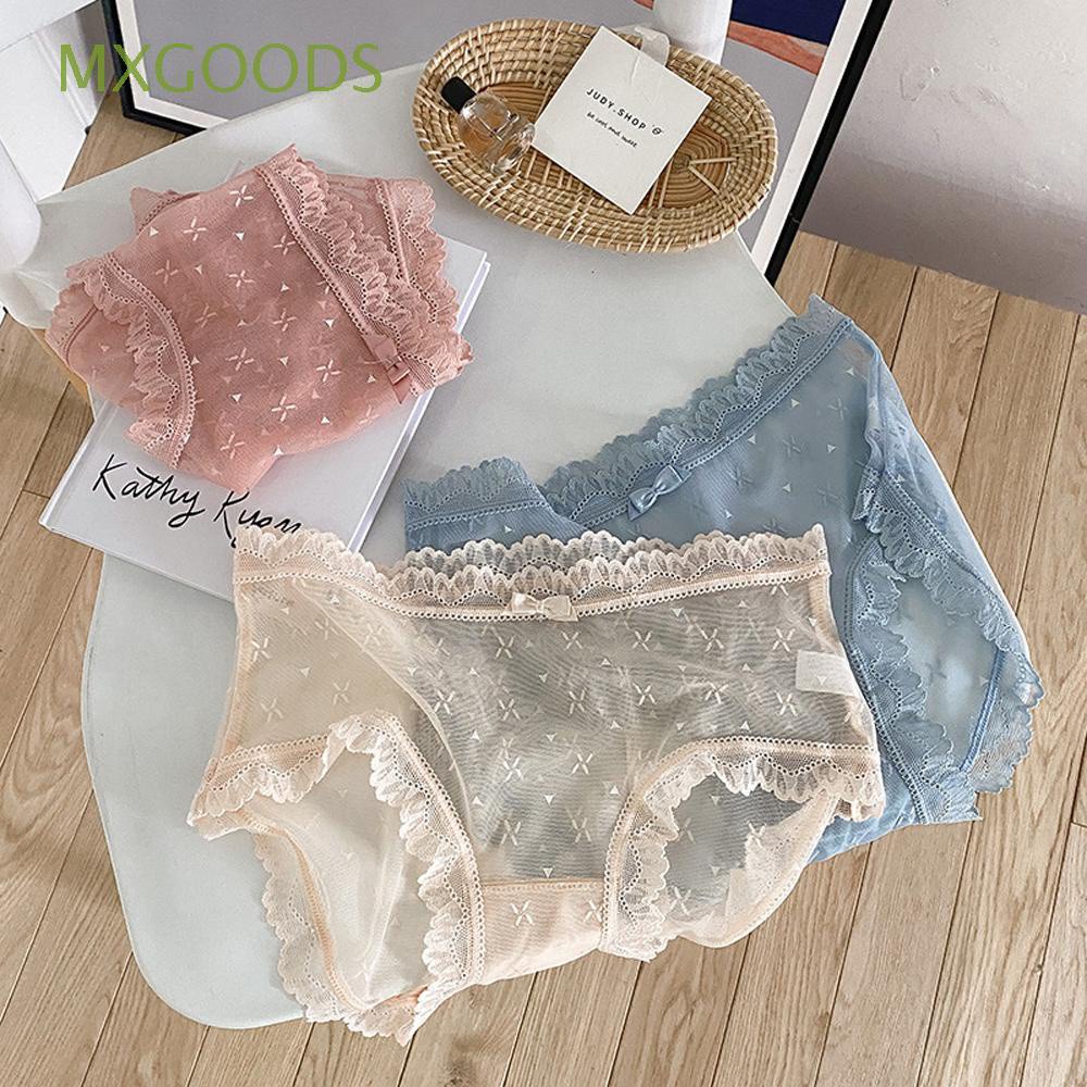 Quần Lót Ren Hoa Lưng Vừa Đính Nơ Trong Suốt Nhiều Màu Thời Trang Quyến Rũ Cho Nữ