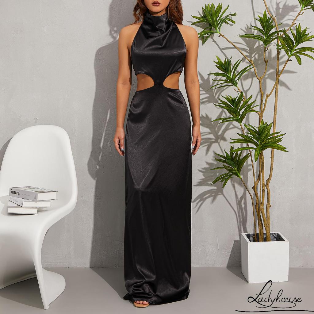 Đầm Hai Dây Dáng Dài Hở Lưng Màu Trơn Thời Trang Cho Nữ