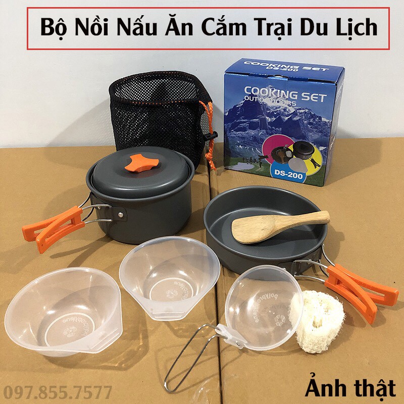 Bộ Nồi Dã Ngoại Cắm Trại Du Lịch 9 Món Dành Cho 2-3 Người Chất Liệu Hợp Kim Nhôm Nhỏ Gọn LV68