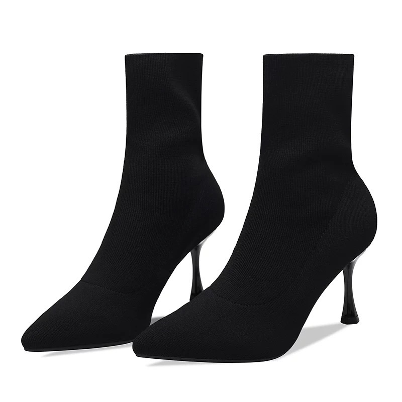 Giày Bốt Cao Gót Mũi Nhọn Phối Tất Mỏng Co Giãn Thời Trang Thu Đông Hàng Mới 2021 Dành Cho Bạn Nữ