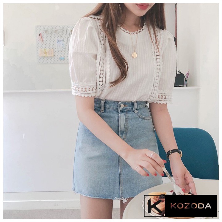 Áo Sơ Mi Kiểu Nữ Màu Trắng đẹp ngắn tay phong cách ulzzang vintage hàn quốc cao cấp họa tiết ren kozoda SM8a