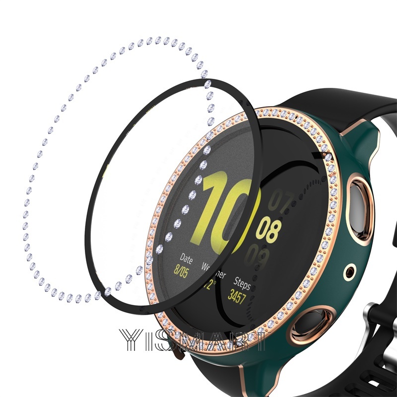 Ốp bảo vệ mặt kính cường lực + PC đính đá cho Samsung Galaxy Watch Active 2 40mm 44mm