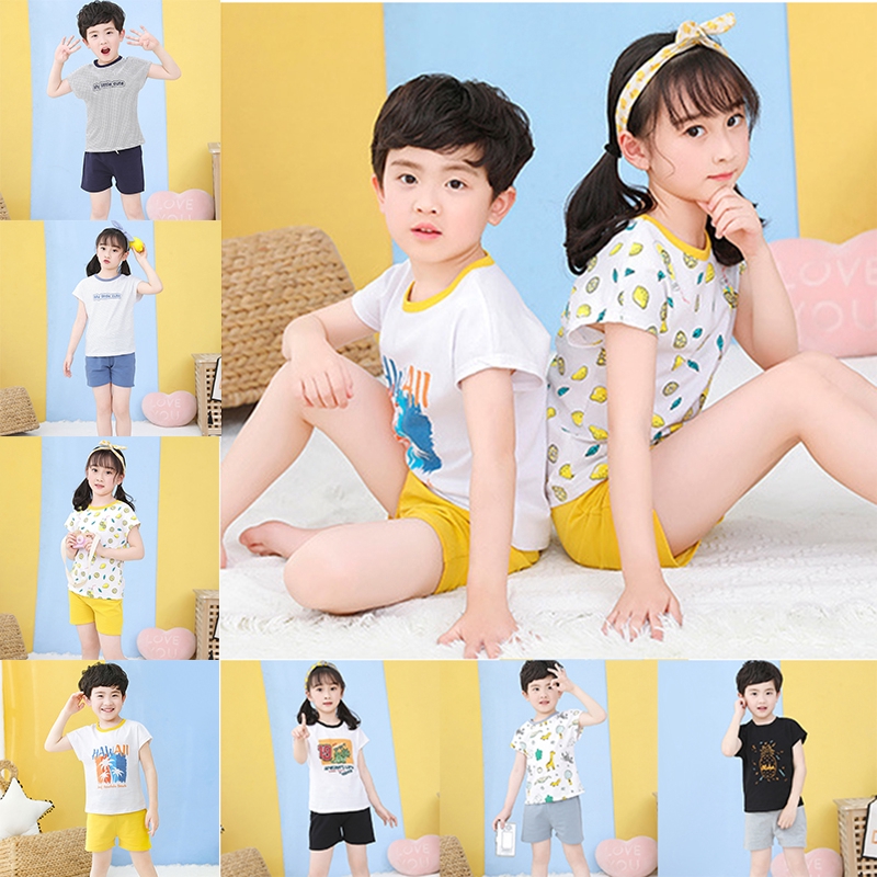 Children's Summer Multi-style Fashion Mango Pineapple T-shirt + Soft and Comfortable Shorts 2Pcs/set