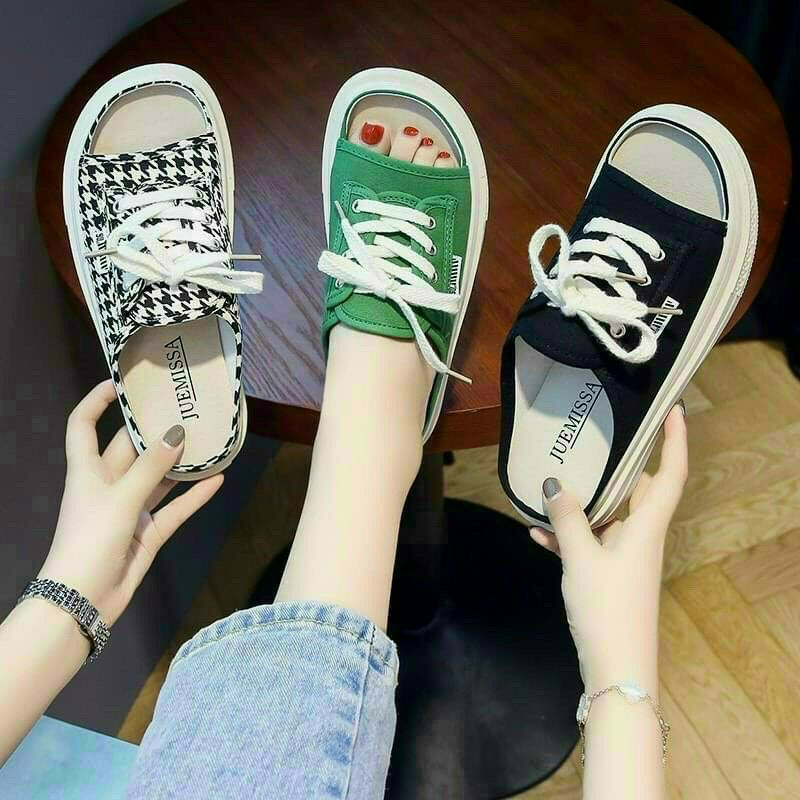 Dép quai ngang bánh mỳ chất vải độn đế 3p caro mới _sẵn hàng