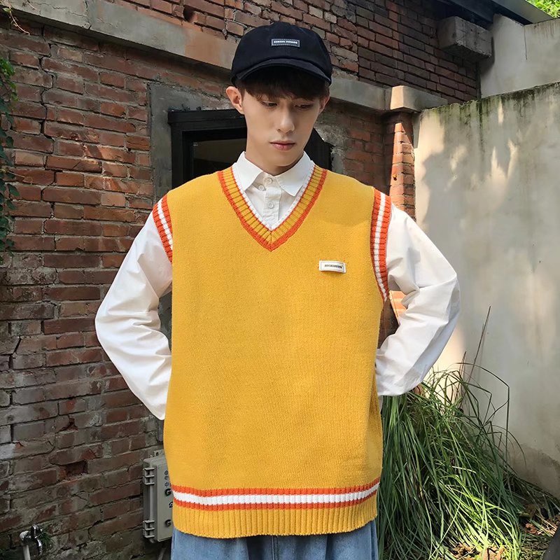 Áo Sweater Dệt Kim Không Tay Cổ Chữ V Thời Trang Thu Đông Hàn Quốc Cho Nam Giới Size M-2XL