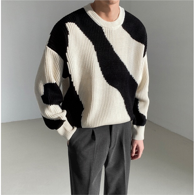 Áo  sweater nhuộm màu tay dài dáng rộng phong cách hong kong thời trang cho nam áo len thời trang hàn quốc sọc áo dài tay from rộng unisex fashion sweater