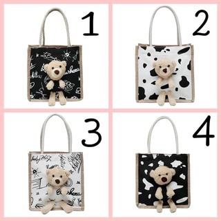 Túi cói vuông kèm gấu Teddy Hàng Loại 1 - Shop Minh Phúc