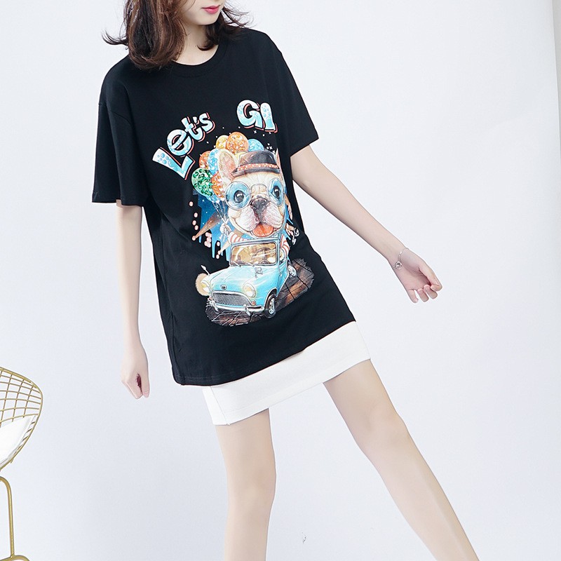 [ HÌNH THẬT, CÓ VIDEO] Áo phông nữ tay lỡ cổ tròn in hình hót hít gắn đá sang trọng | BigBuy360 - bigbuy360.vn