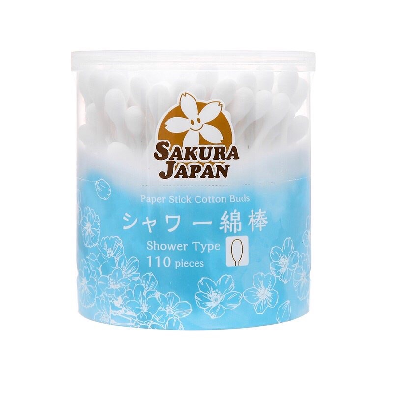 Tăm bông kháng khuẩn Sakura Shower TB10 thấm hút cao, đầu bông lớn, dùng sau khi tắm, vệ sinh rốn cho bé - 110 que