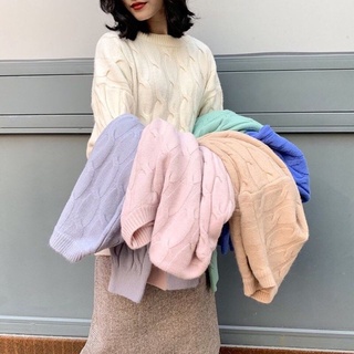 Áo len vặn thừng cổ tròn