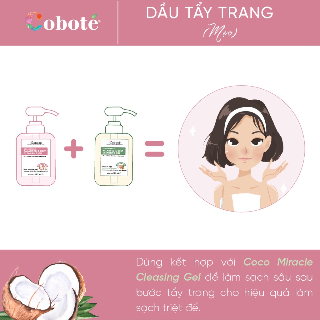 Dầu tẩy trang &amp; làm sạch cân bằng Coboté 150ml