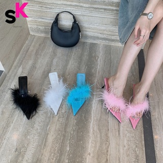 Dép Cao Gót Đính Lông Vũ Phong Cách Pháp Thời Trang Mùa Hè Hàng Mới Dành Cho Bạn Nữ 2022