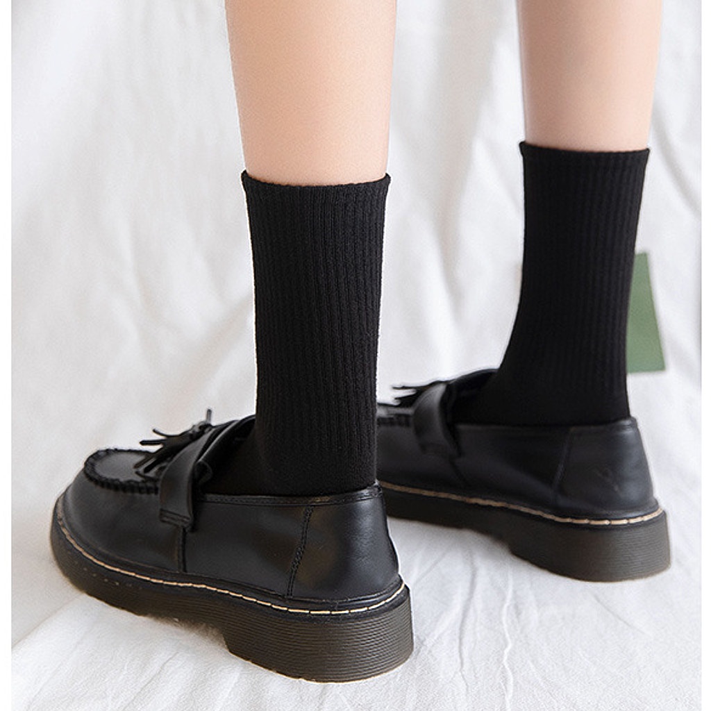 Set Tất Lolita Đen Dáng Cao Cổ, Vớ Nữ Cao Cổ Tiểu Thư Bèo Nhún Co Giãn Tốt  Ulzzang Vintage Hàn Quốc - Iclassy_shoes