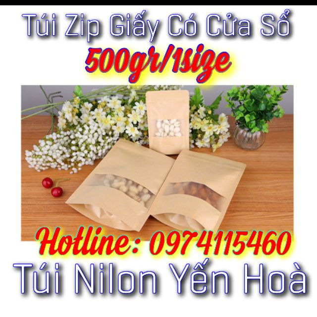 500gr túi zip giấy có cửa sổ tràn (sp y hình)