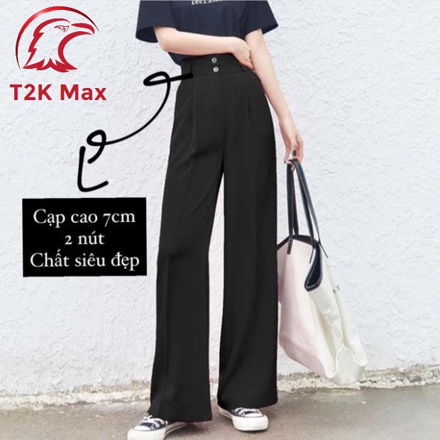 Quần ống rộng nữ culottes lưng cao 2 khuy - Quần ống suông cạp cao dài 100cm kiểu hàn quốc - T2K Max