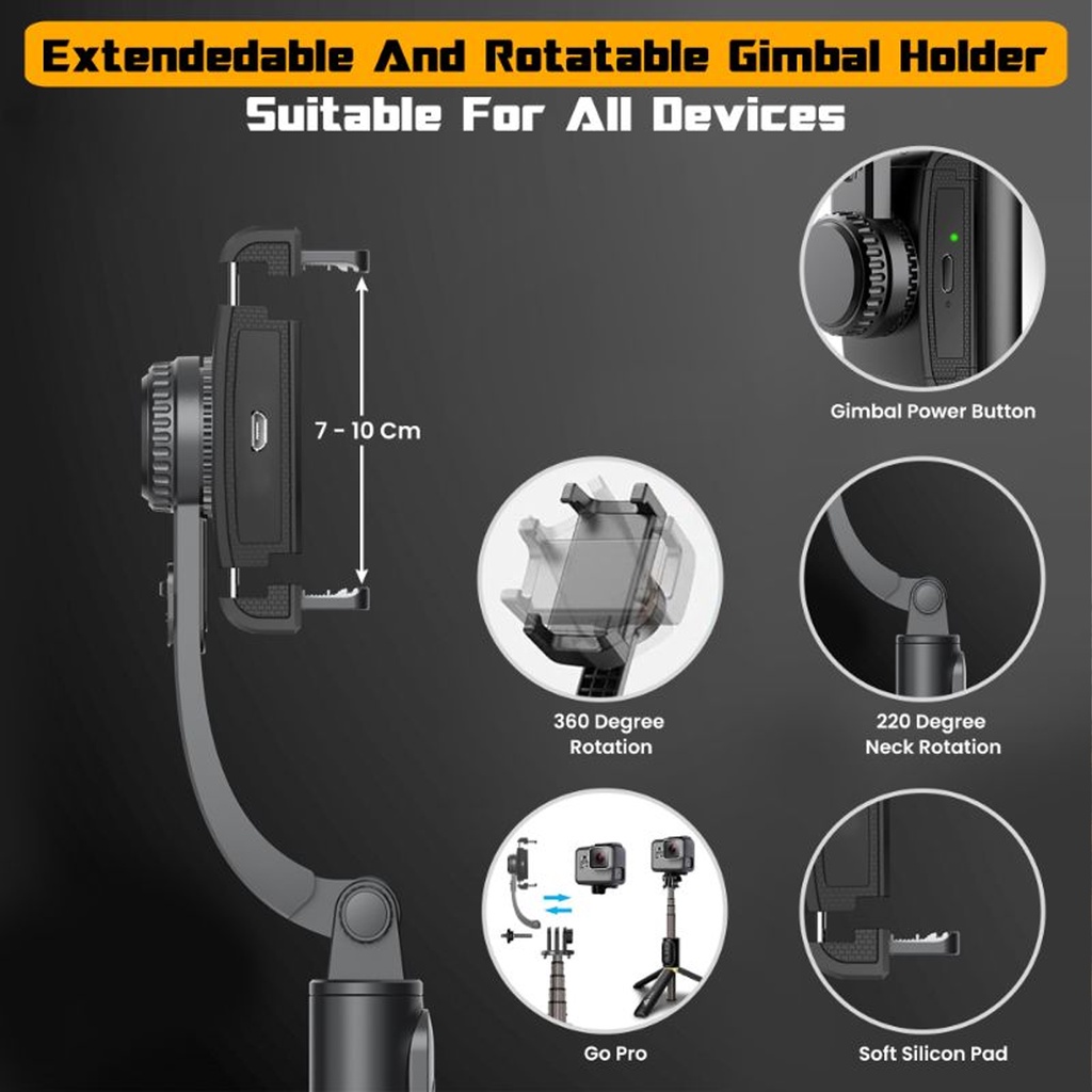 Giá đỡ gimbal không dây WECOOL G1 bluetooth kéo dài được xoay 360 độ tự động cân bằng chống rung lắc cho điện thoại