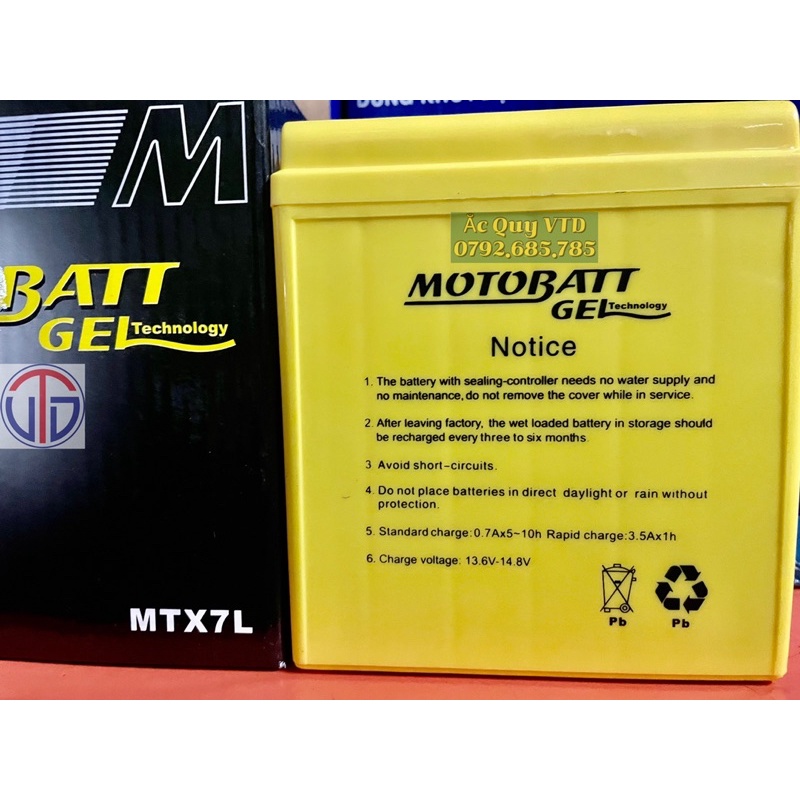Bình ắc quy GEL Motobatt MTX7L_Dành cho xe SH nhập