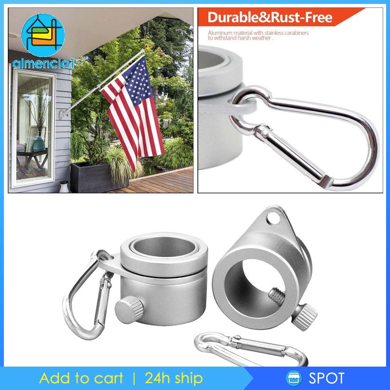 [ALMENCLA1] 2 Pack Flag Pole Rings Clip Grommet for 1 inch Dia. Anti Wrap with Carabiner