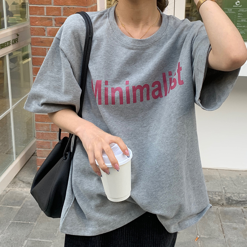 SUXI Áo thun nữ tay ngắn in chữ thời trang năng động