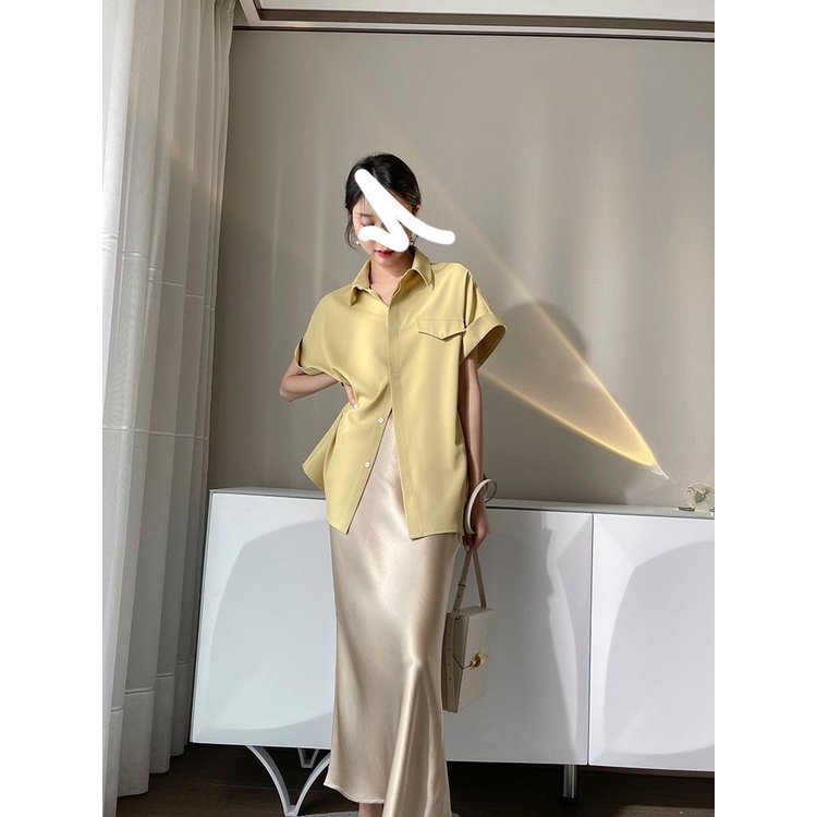 Áo Sơ Mi Chiffon Tay Ngắn Màu Trơn Dáng Rộng Phong Cách Hàn Quốc Thời Trang Mùa Hè Cho Nữ