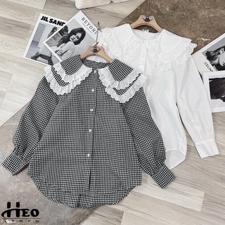 Áo sơ mi cổ sen 2 lá phối ren bánh bèo - 2 màu