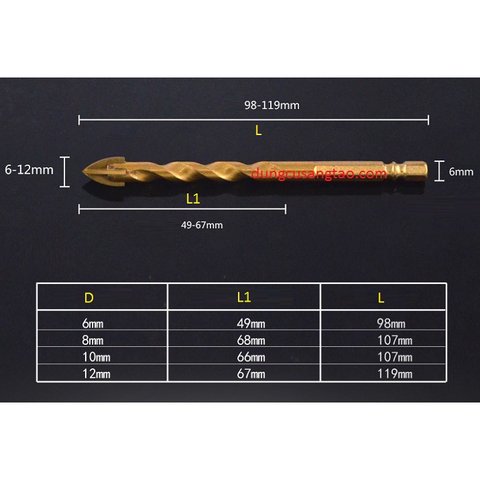 Mũi khoan gạch đa năng chữ thập - Loại dài