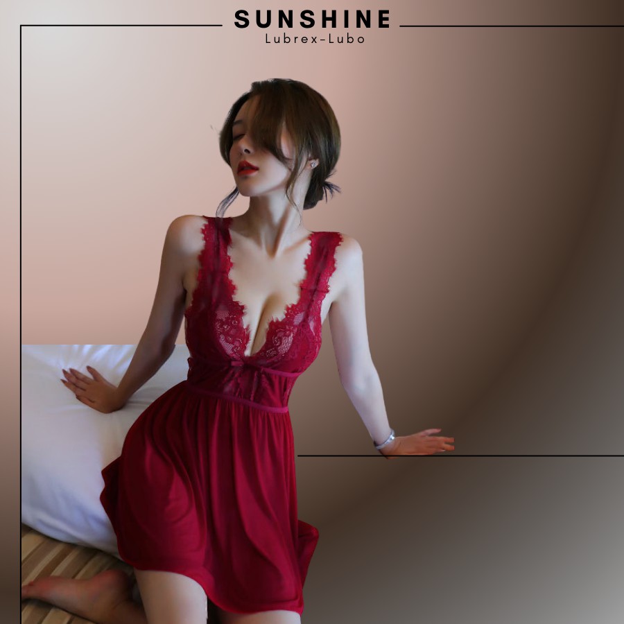 Váy ngủ sexy gợi cảm 2 dây xuyên thấu màu Đỏ SUNSHINE LUBREX-LUBO SX1147