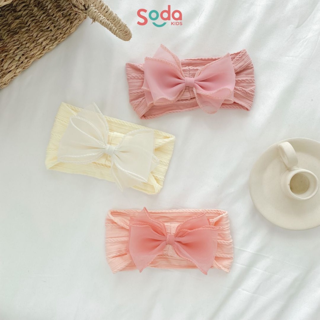 Băng đô thun gân nơ voan dành cho bé gái (Ảnh thật)