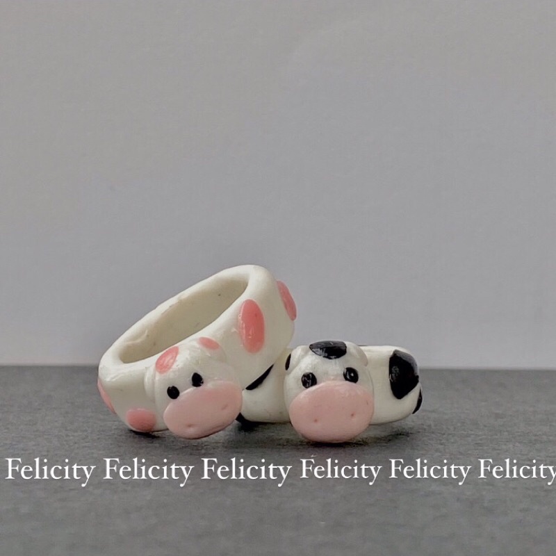 Nhẫn handmade làm bằng đất sét tự khô hình con bò - clayrings