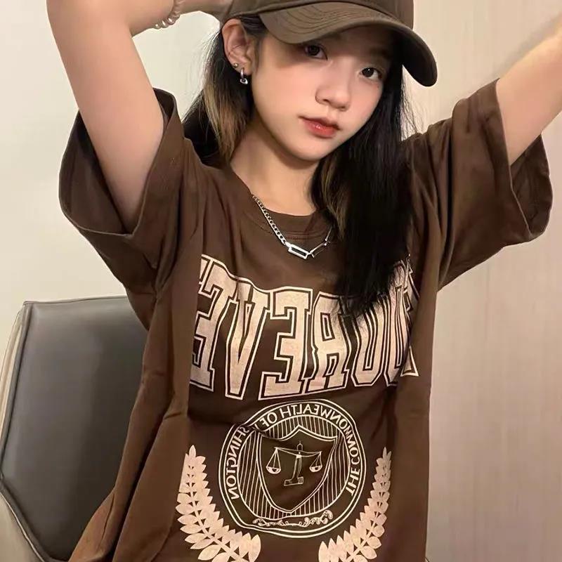 Jiashucheng Áo Thun Nữ Ngắn Tay Phong Cách Đường Phố Mỹ Mùa Hè Mới