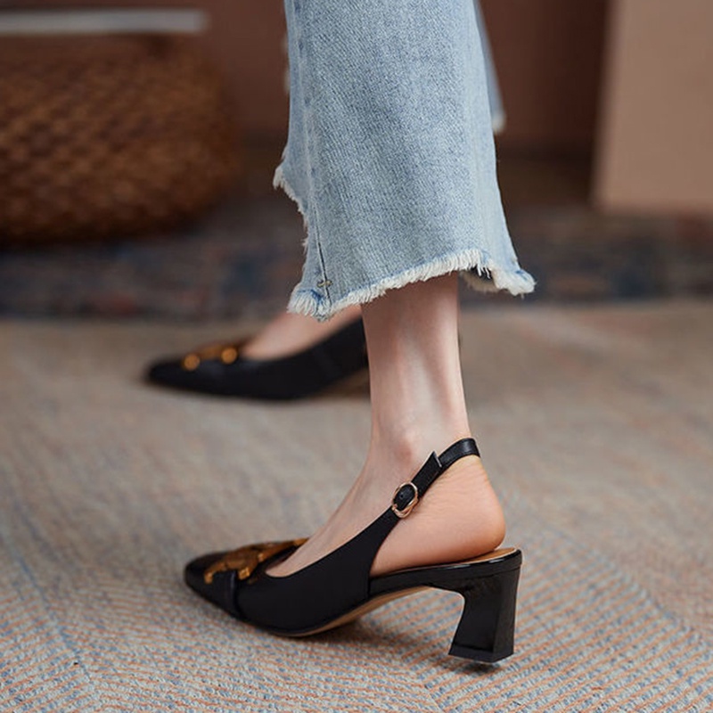 IELGY Giày sandal đế dày mũi vuông phong cách retro Pháp dành cho nữ