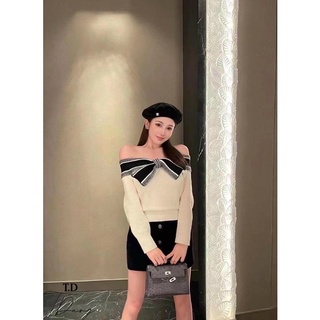 Áo trễ vai len nơ dior