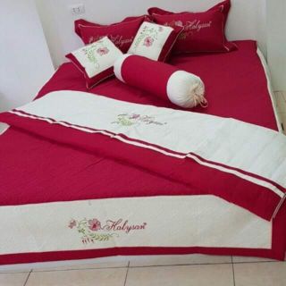 Set bộ chăn ga satin poly mùa cưới 7 món