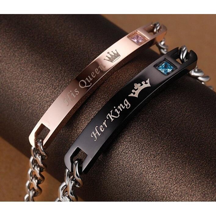 Dây Đeo Tay Cho Cặp Đôi Khắc Chữ His Queen / Her King Thời Trang
