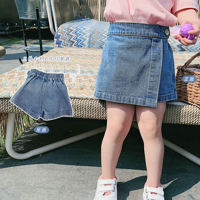 Quần Short Denim Lưng Thun Co Giãn Thời Trang Mùa Hè Cho Bé Gái