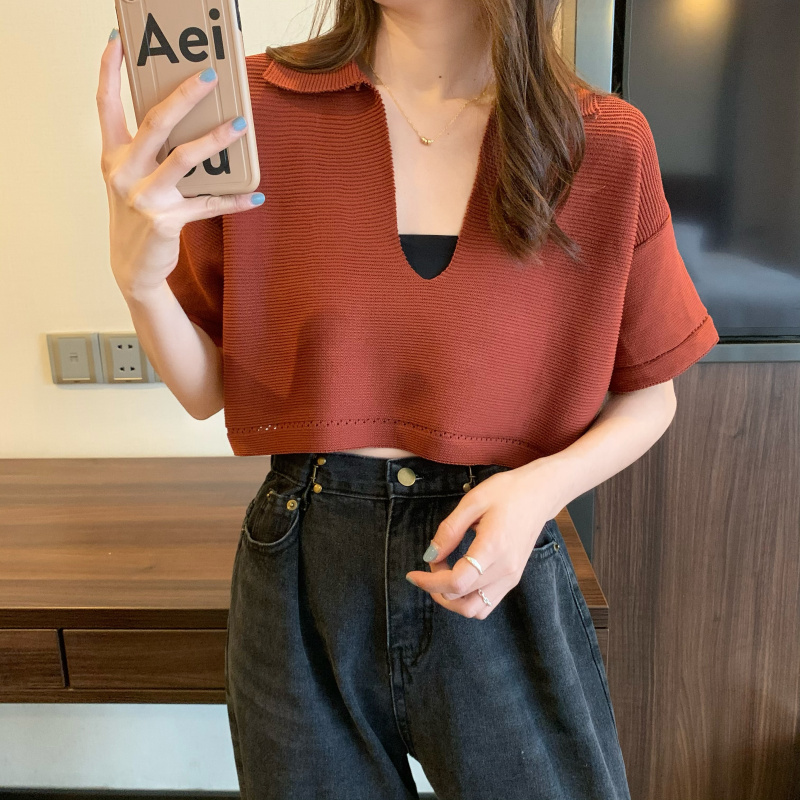 Áo Croptop Nữ Tay Ngắn Cổ Chữ V Phong Cách Hàn Quốc | BigBuy360 - bigbuy360.vn