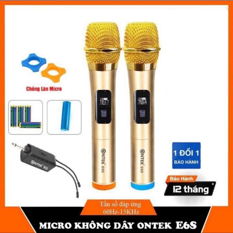 SIÊU KHUYẾN MẠI bộ 2 Micro không dây cao cấp ONTEK E6S chính hãng, chuyên dùng hát Karaoke Amply, loa kéo