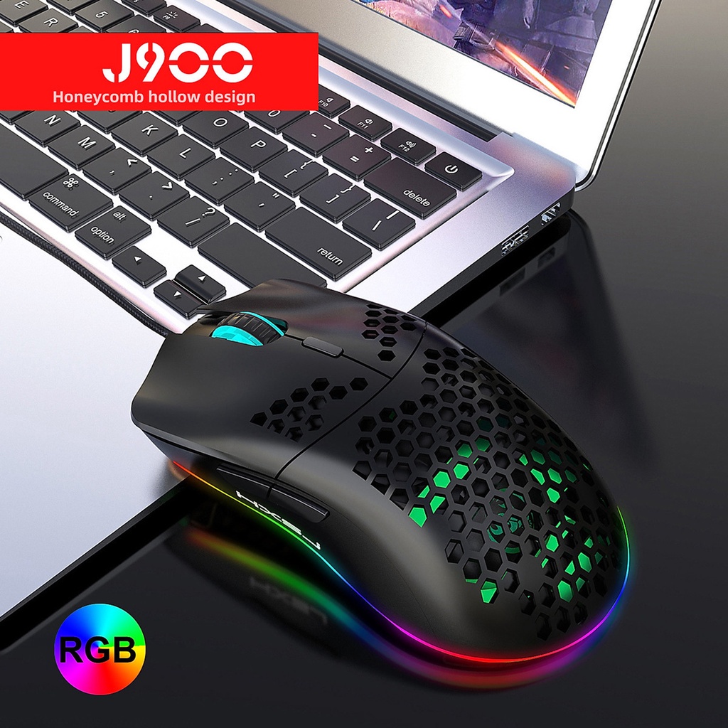 Chuột chơi Game HXJS J900 RGB Lead đổi màu Bề Mặt Lưới Xuyên Thấu Cực Đẹp DPI 6400 chuyên dành cho Game thủ
