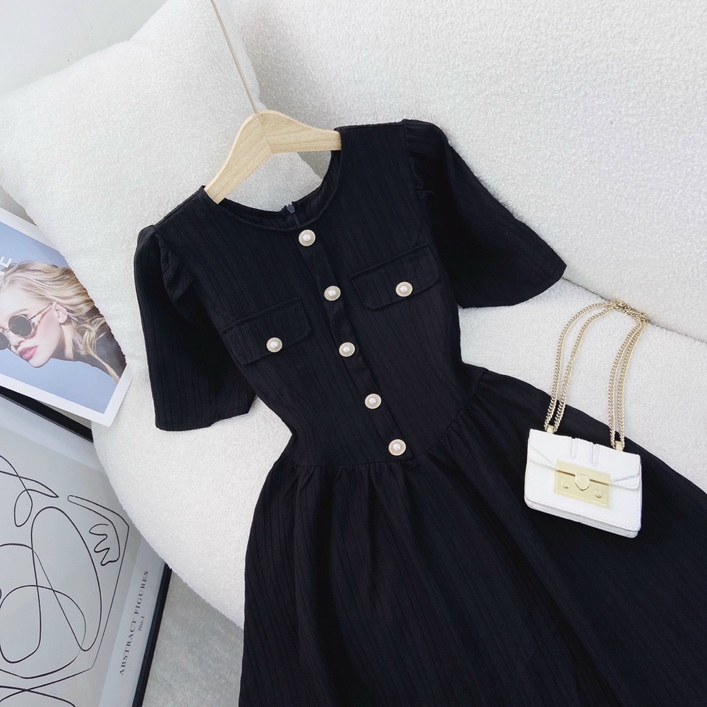 Đầm midi đen túi nắp thanh lich,cổ điển