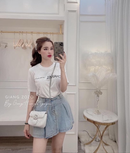 CHÂN VÁY JEANS XẾP LY KÈM QUÂN