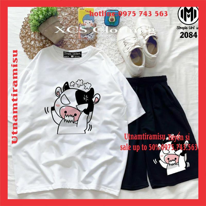 Sét Bộ Đồ Thời Trang Nữ Mặc Đi Chơi Dạo Phố Mùa Hè♥️ Áo Thun Cotton In Bò Sữa Kute + QUẦN ĐÙI Phong Cách Teen Hàn Quốc