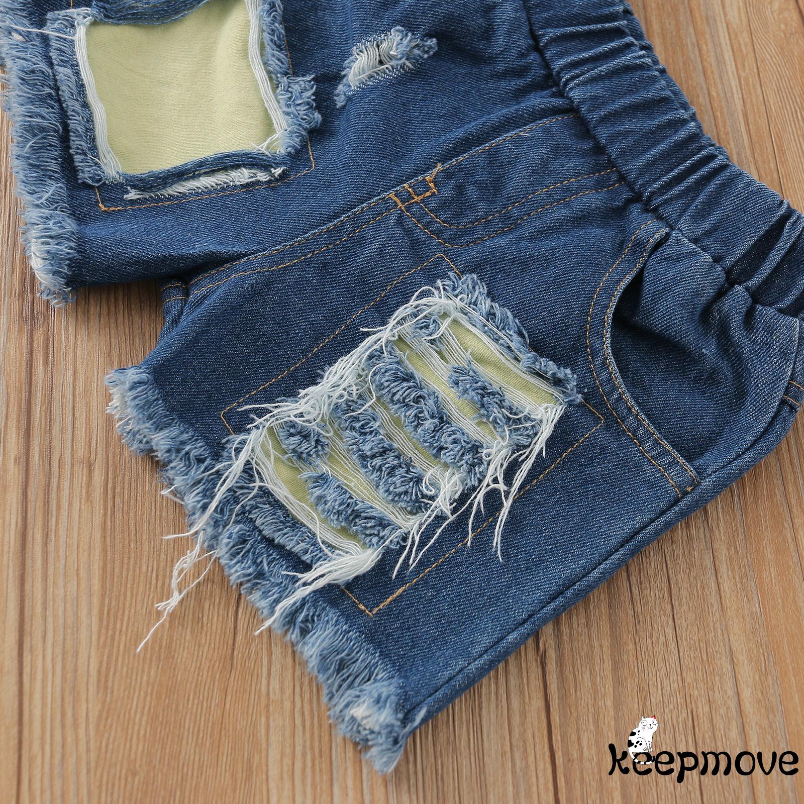 Set Áo Yếm + Quần Short Jean + Băng Đô Thời Trang Cho Bé Gái