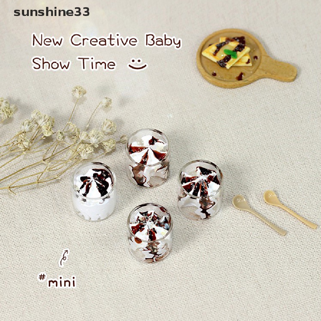 SU Dollhouse Miniature Spoon Ice Cream Cups Set Model Mini Food Doll Accessories n